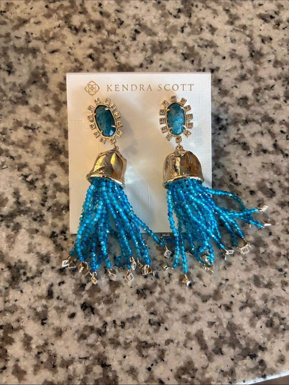 Kendra Scott Decker Bright Turquoise Beaded Tassel Earrings with Gold Accents